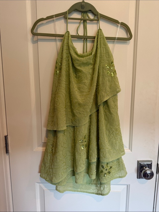 Peppermayo Dresses & Skirts - Peppermayo Olive Green Beaded Mini Dress